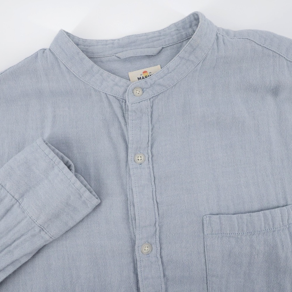Marine Layer Double Cloth Band Collar Shirt Blue Long Sleeve Mens Marge M L
